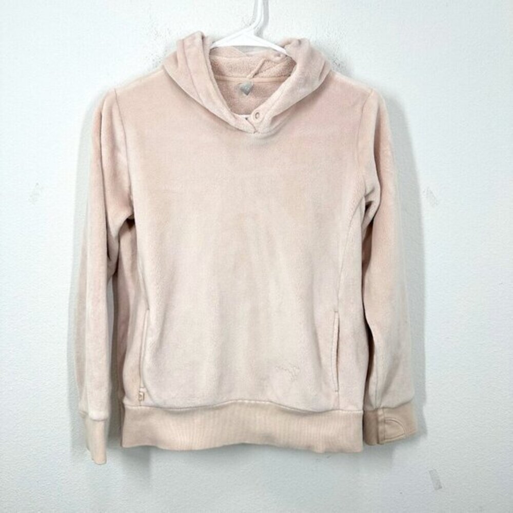 Athleta Girl Size XL 14‎ Pale Pink Velour Hooded Sweatshirt Casual Loungewear